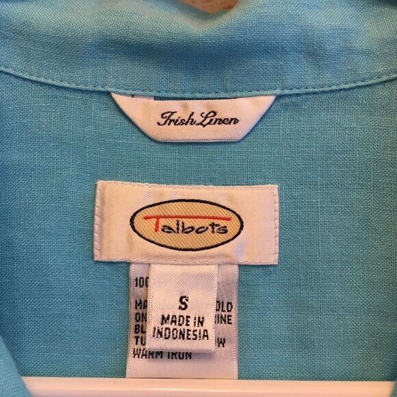 TALBOTS 100% IRISH LINEN TOP IN TURQUOISE - Picture 4 of 5